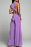 Casual Elegant Solid Backless Cross Straps V Neck Jumpsuits(4 Colors)
