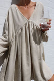 Casual Simplicity Solid Patchwork V Neck Long Sleeve Dresses(4 Colors)