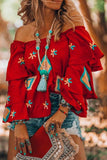 Bohemian College Geometric Patchwork Off the Shoulder Blouses