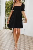Sweet Elegant Solid Fold Square Collar A Line Dresses