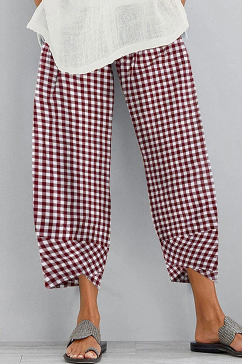 Casual Plaid Contrast Loose High Waist Harlan Full Print Bottoms(3 Colors)