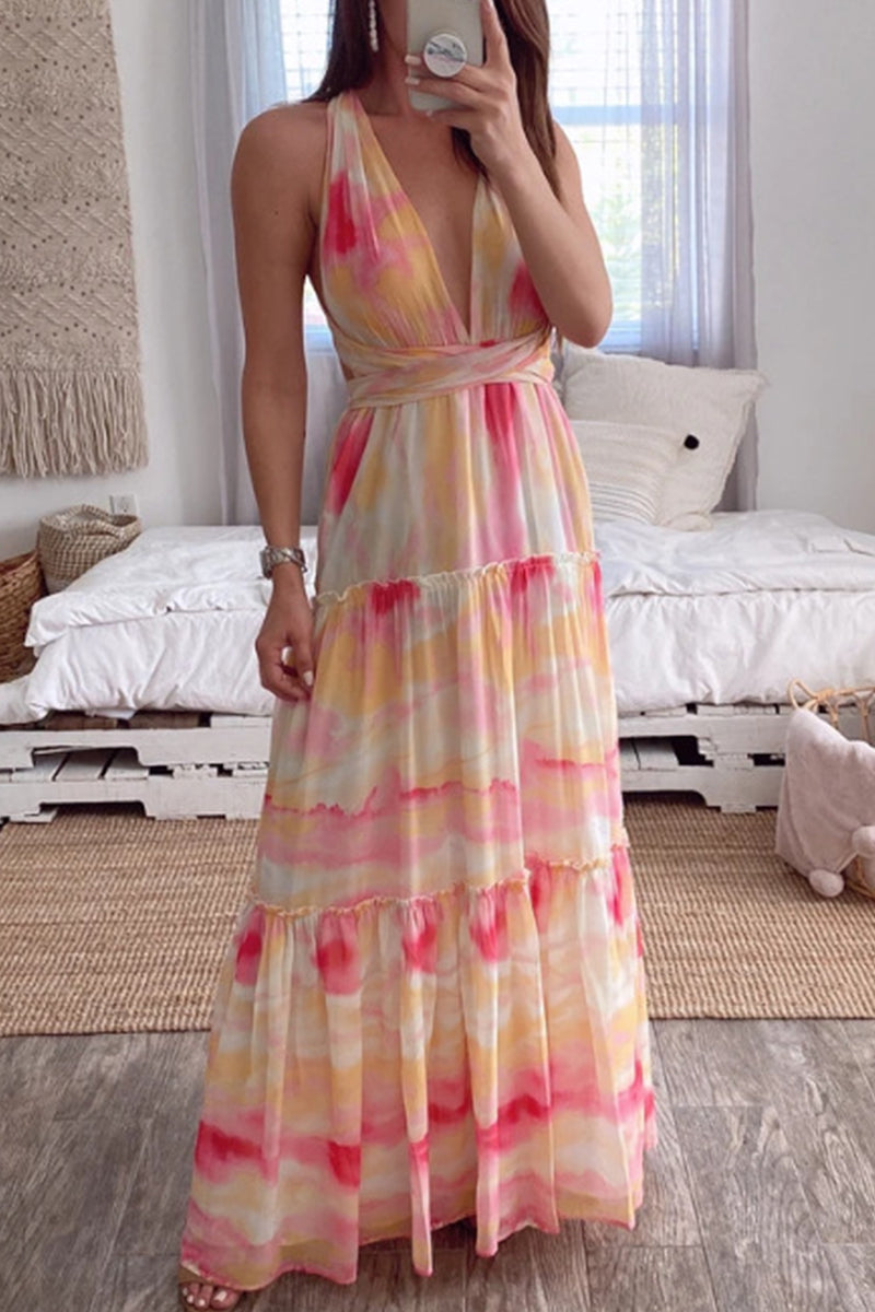Sweet Elegant Print Patchwork Irregular Dress Dresses
