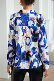 Work Elegant Print Buttons Turndown Collar Tops