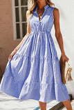 Sweet Elegant Striped Patchwork Mandarin Collar Sleeveless Dress Dresses
