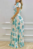 Elegant Floral Patchwork V Neck Irregular Dress Dresses