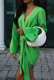 Casual Solid Bandage V Neck A Line Dresses