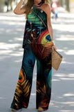Casual Print Backless Halter Sleeveless Two Pieces(10 Colors)