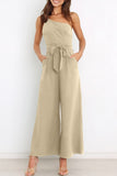 Casual Simplicity Solid Bandage Oblique Collar Straight Jumpsuits(6 Colors)