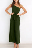 Casual Simplicity Solid Bandage Oblique Collar Straight Jumpsuits(6 Colors)