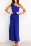 Casual Simplicity Solid Bandage Oblique Collar Straight Jumpsuits(6 Colors)