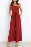 Casual Simplicity Solid Bandage Oblique Collar Straight Jumpsuits(6 Colors)