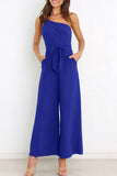 Casual Simplicity Solid Bandage Oblique Collar Straight Jumpsuits(6 Colors)