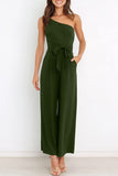 Casual Simplicity Solid Bandage Oblique Collar Straight Jumpsuits(6 Colors)