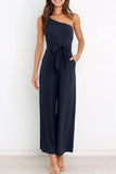 Casual Simplicity Solid Bandage Oblique Collar Straight Jumpsuits(6 Colors)