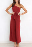 Casual Simplicity Solid Bandage Oblique Collar Straight Jumpsuits(6 Colors)