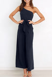 Casual Simplicity Solid Bandage Oblique Collar Straight Jumpsuits(6 Colors)