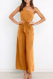 Casual Simplicity Solid Bandage Oblique Collar Straight Jumpsuits(6 Colors)