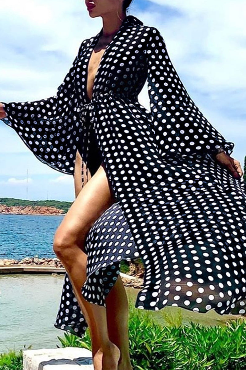 Sexy Vacation Polka Dot Patchwork Swimwears Cover Up