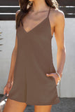 Casual Simplicity Solid Pocket Buttons V Neck Loose Jumpsuits(6 Colors)