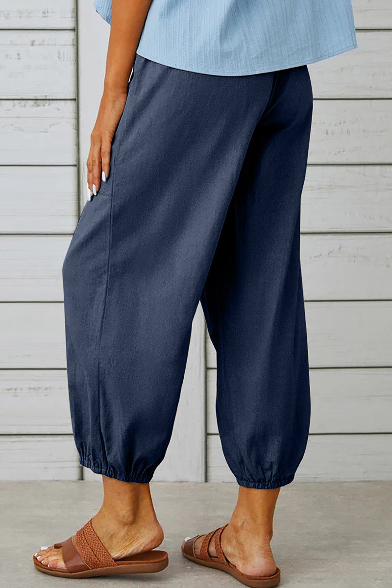 Casual Solid Pocket Loose High Waist Wide Leg Solid Color Bottoms