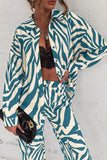 Casual Geometric Printing Turndown Collar Long Sleeve Two Pieces(4 Colors)