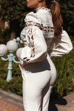 Celebrities Elegant Solid Lace Patchwork Half A Turtleneck Long Sleeve Two Pieces