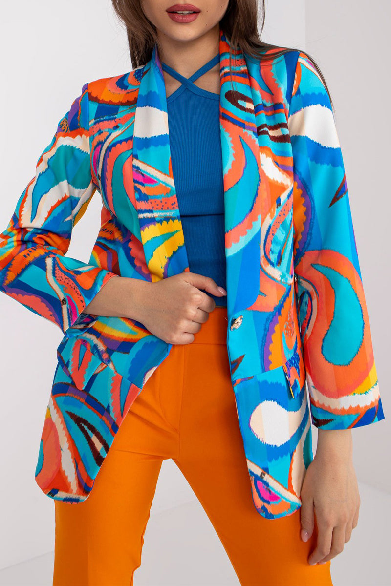 Celebrities Elegant Geometric Print Contrast Turn-back Collar Outerwear