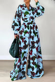 Casual Floral Patchwork Turndown Collar Long Sleeve Two Pieces(7 Colors)