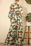 Casual Floral Patchwork Turndown Collar Long Sleeve Two Pieces(7 Colors)
