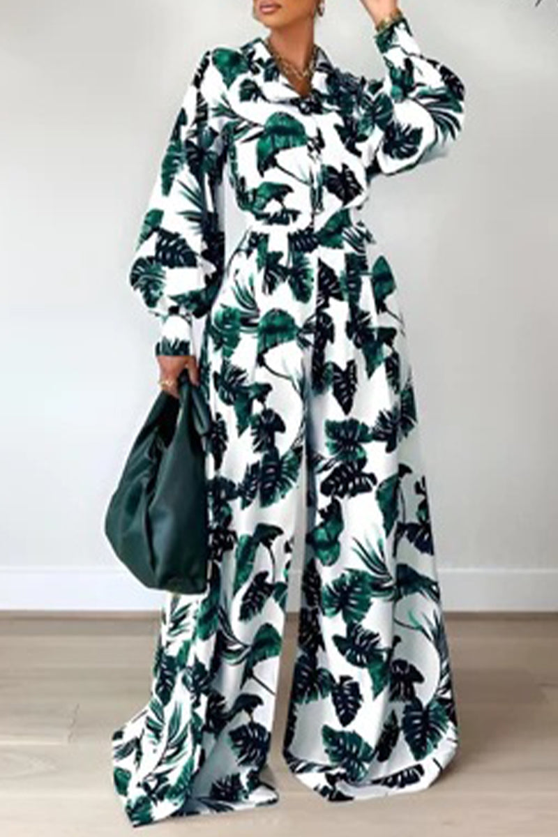 Casual Floral Patchwork Turndown Collar Long Sleeve Two Pieces(7 Colors)