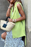 Street British Style Solid Buttons Turn-back Collar Tops