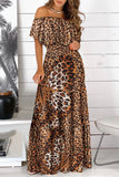 Elegant Print Frenulum Off the Shoulder Cake Skirt Dresses(4 Colors)