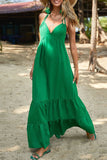 Casual Vacation Solid Backless V Neck Sling Dress Dresses