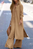 Casual Solid Buttons Turndown Collar Long Sleeve Two Pieces(3 Colors)