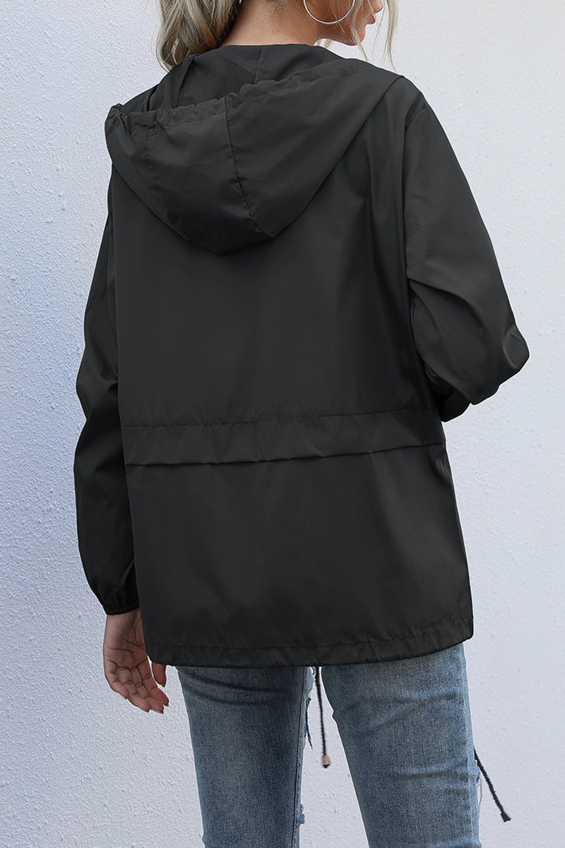 Casual Solid Zipper Hooded Collar Outerwear