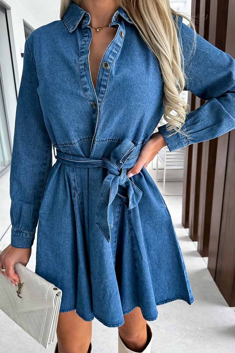 Casual Solid Turndown Collar A Line Dresses