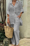 Casual Solid Patchwork Turndown Collar Long Sleeve Two Pieces