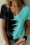 Street Print Patchwork V Neck T-Shirts(12 Colors)