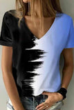 Street Print Patchwork V Neck T-Shirts(12 Colors)