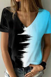 Street Print Patchwork V Neck T-Shirts(12 Colors)