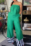 Casual Solid Patchwork Backless Strapless Regular Jumpsuits