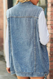 Casual Solid Patchwork Turndown Collar Short Sleeve Regular Denim Jacket