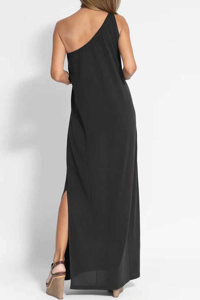Elegant Solid Slit One Shoulder A Line Dresses