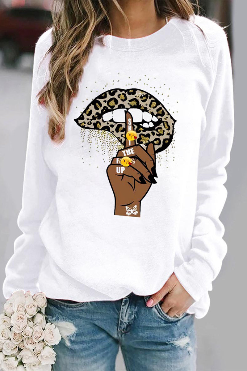 Casual Lips Printed O Neck Tops