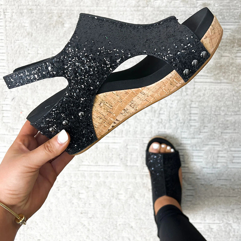 Casual Patchwork Opend Wedges Shoes