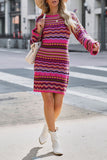 Sweet Elegant Color Block Contrast O Neck One Step Skirt Dresses