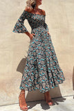 Elegant Print Patchwork Off the Shoulder Irregular Dress Dresses