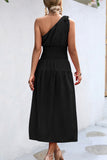 Casual Simplicity Solid Frenulum Oblique Collar Waist Skirt Dresses
