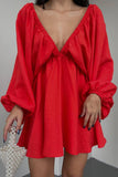 Sexy Simplicity Solid Flounce Fold V Neck Long Sleeve Dresses