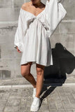 Sexy Simplicity Solid Flounce Fold V Neck Long Sleeve Dresses